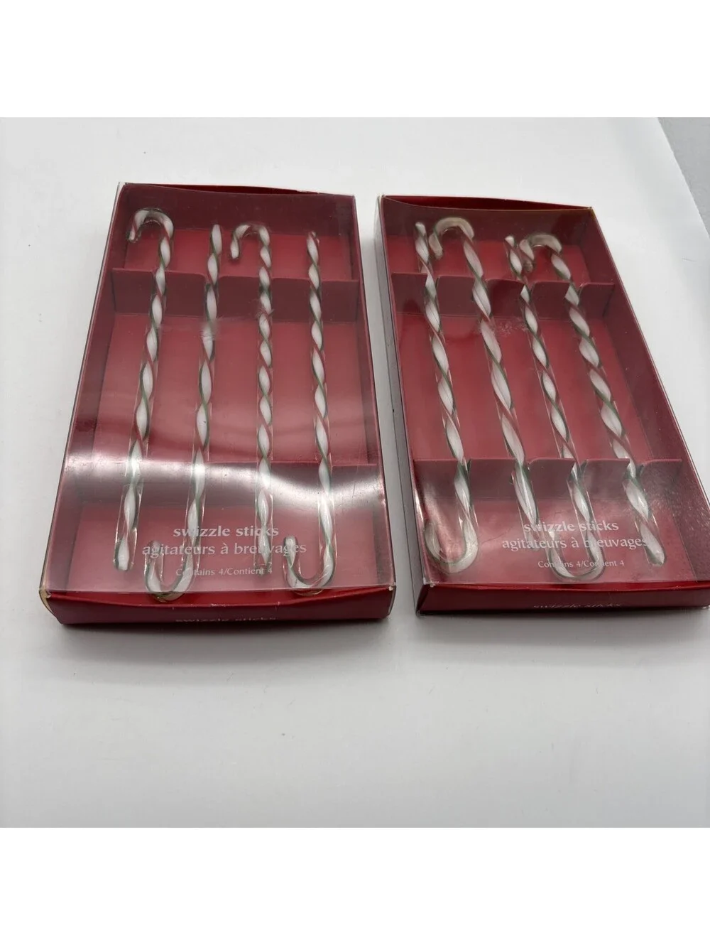 Pier 1 Imports Glass 8” Candy Cane  Swizzle Sticks Cold Drinks, 2 Boxes, 8 Total